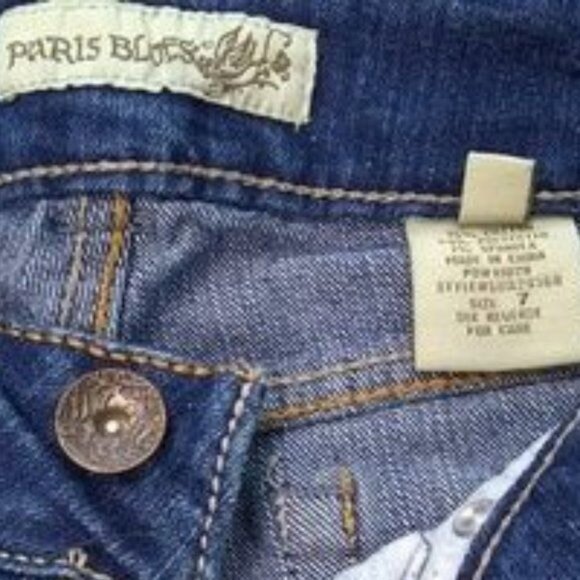 Paris Blues Cropped Factory Distressed Faded Denim Blue Jeans Size Junior's 7 - Picture 7 of 11